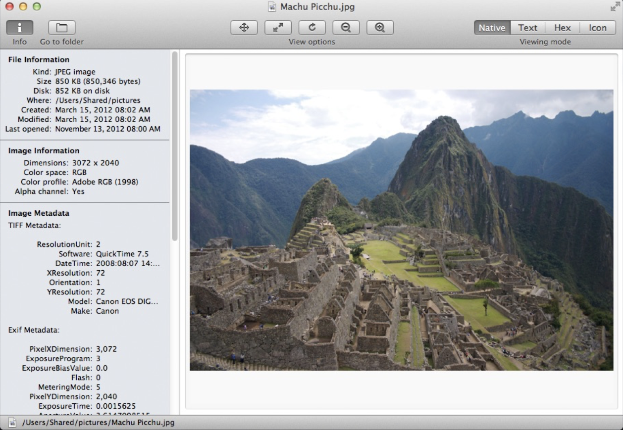 simple exif viewer for mac os x